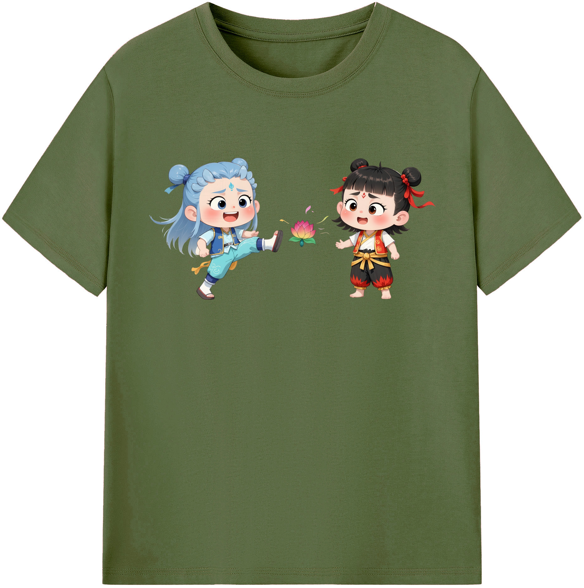 （画像用） Ne Zha 2 ナタ 魔童の大暴れ 綿100％半袖Tシャツ（フロントプリント）